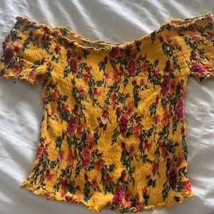 Yellow Floral Off the Shoulder Smocked